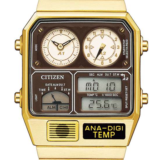 Citizen Analog Digital JG2103-72X Temperature Alarm Square Watch