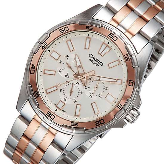 Casio Enticer MTD-300RG-7A MTD-300RG-7 Rose Gold Silver Business Watch