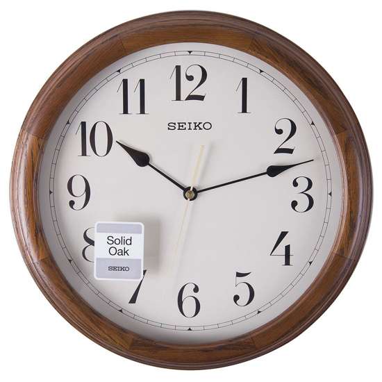 Seiko Solid Oak Wood Round Wall Clock QXA153B QXA153-B