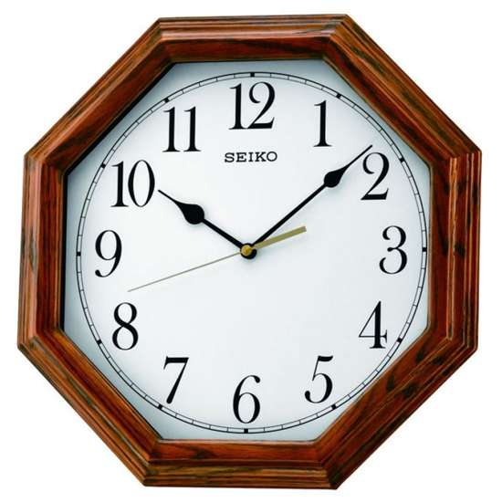 Seiko QXA529BN QXA529B Quartz Octagon Wood Oak Decor Wall Clock