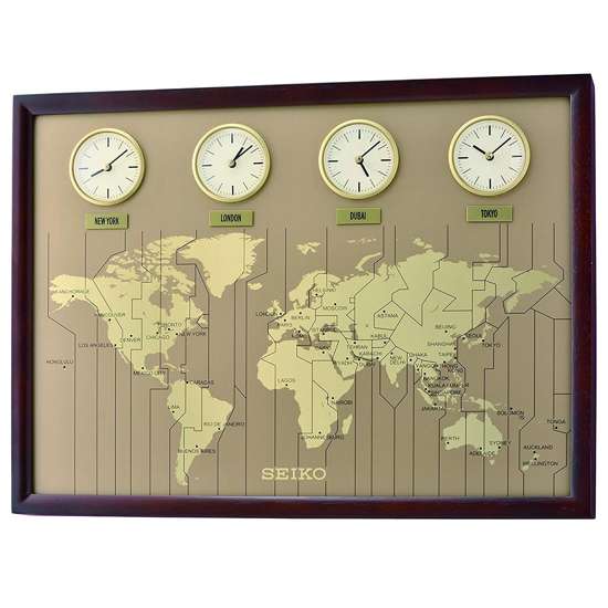 Seiko QXA722B World Map Wooden Wall Clock (Singapore Only)