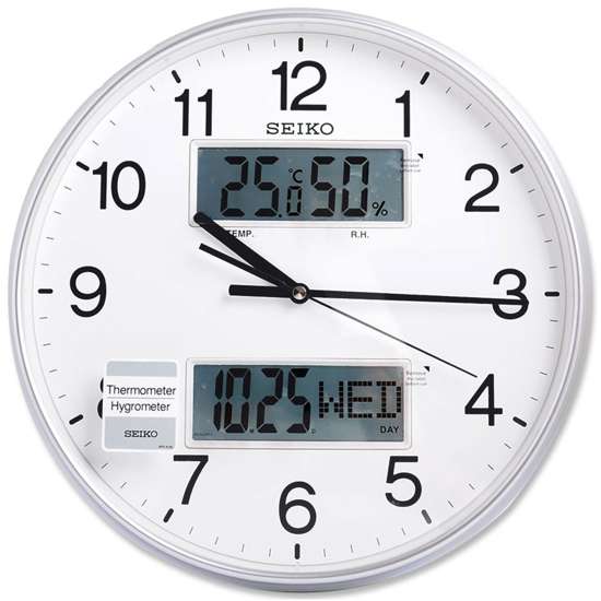 Seiko LCD Thermometer Hygrometer Wall Clock QXL013S