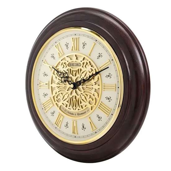 Seiko Wooden Musical Wall Clock QXM342B Oak Wood Ornamental Dial Decoration