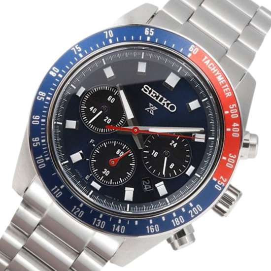 Seiko Speedtimer SBDL097 Blue Dial Chronograph Solar Pepsi Bezel Watch