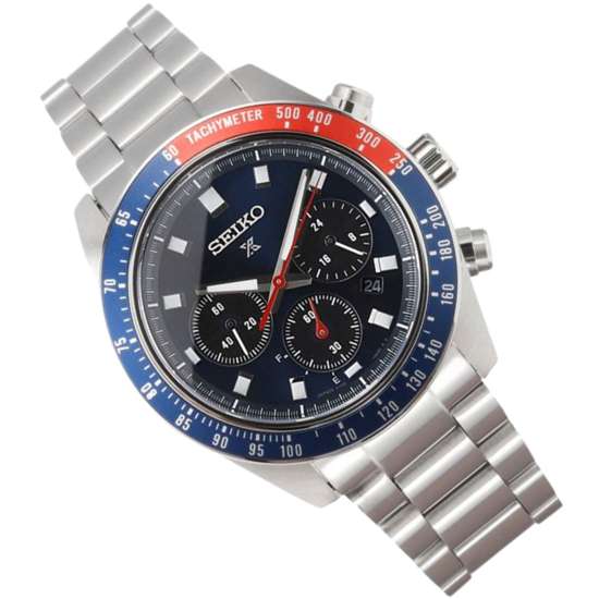 Seiko Speedtimer SBDL097 Blue Dial Chronograph Solar Pepsi Bezel Watch