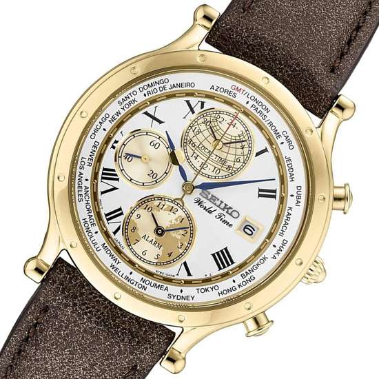 Seiko Age Of Discovery World Time SPL060P1 SPL060 SPL060P Leather Watch