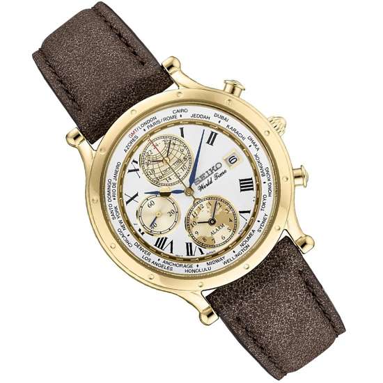 Seiko Age Of Discovery World Time SPL060P1 SPL060 SPL060P Leather Watch