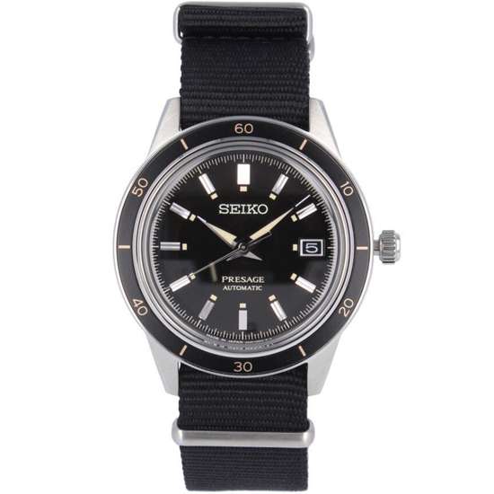 Seiko Style 60's Presage SRPG09 SRPG09J1 SRPG09J Black Nylon Watch
