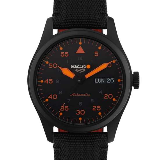 Seiko 5 Sports Flieger SRPH33K1 SRPH33 SRPH33K Black Orange Nylon Watch