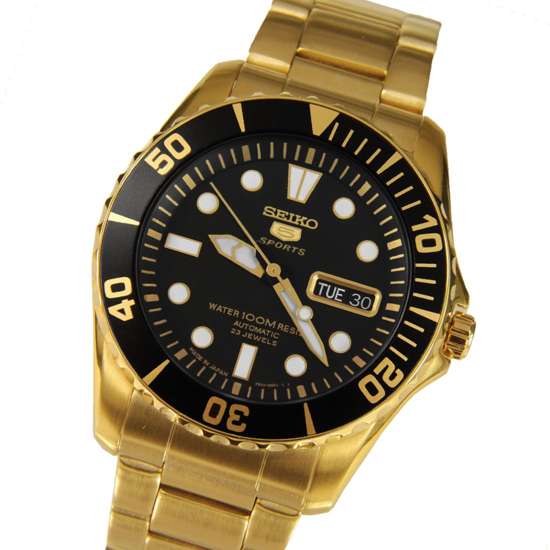 Seiko 5 Sports Automatic Mens Diver Japan Gold Watch SNZF22 SNZF22J1