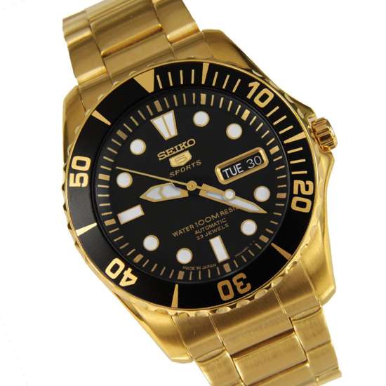 Seiko 5 Sports Automatic Mens Diver Japan Gold Watch SNZF22 SNZF22J1
