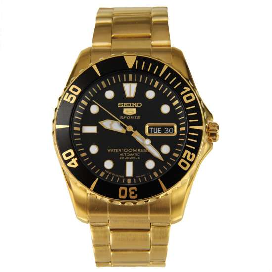 Seiko 5 Sports Automatic Mens Diver Japan Gold Watch SNZF22 SNZF22J1