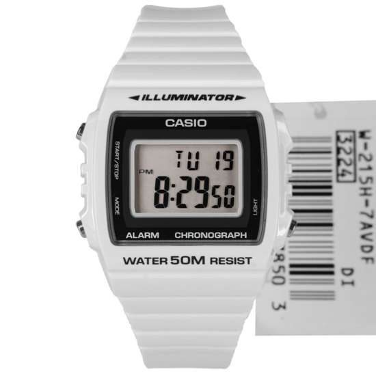 W-215H-7AVDF Casio Digital WR50m Chronograph White Stopwatch