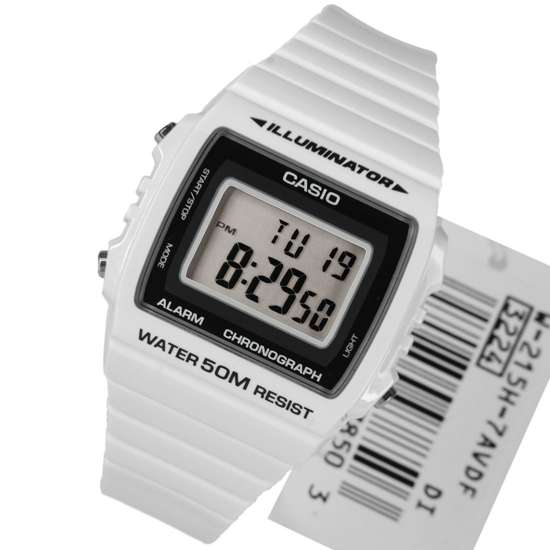 W-215H-7AVDF Casio Digital WR50m Chronograph White Stopwatch