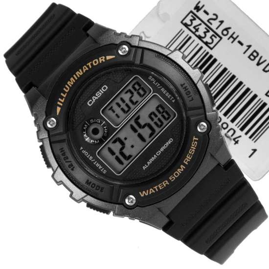 Casio Standard Black Chrono Mens Digital Watch W-216H-1BV W216H