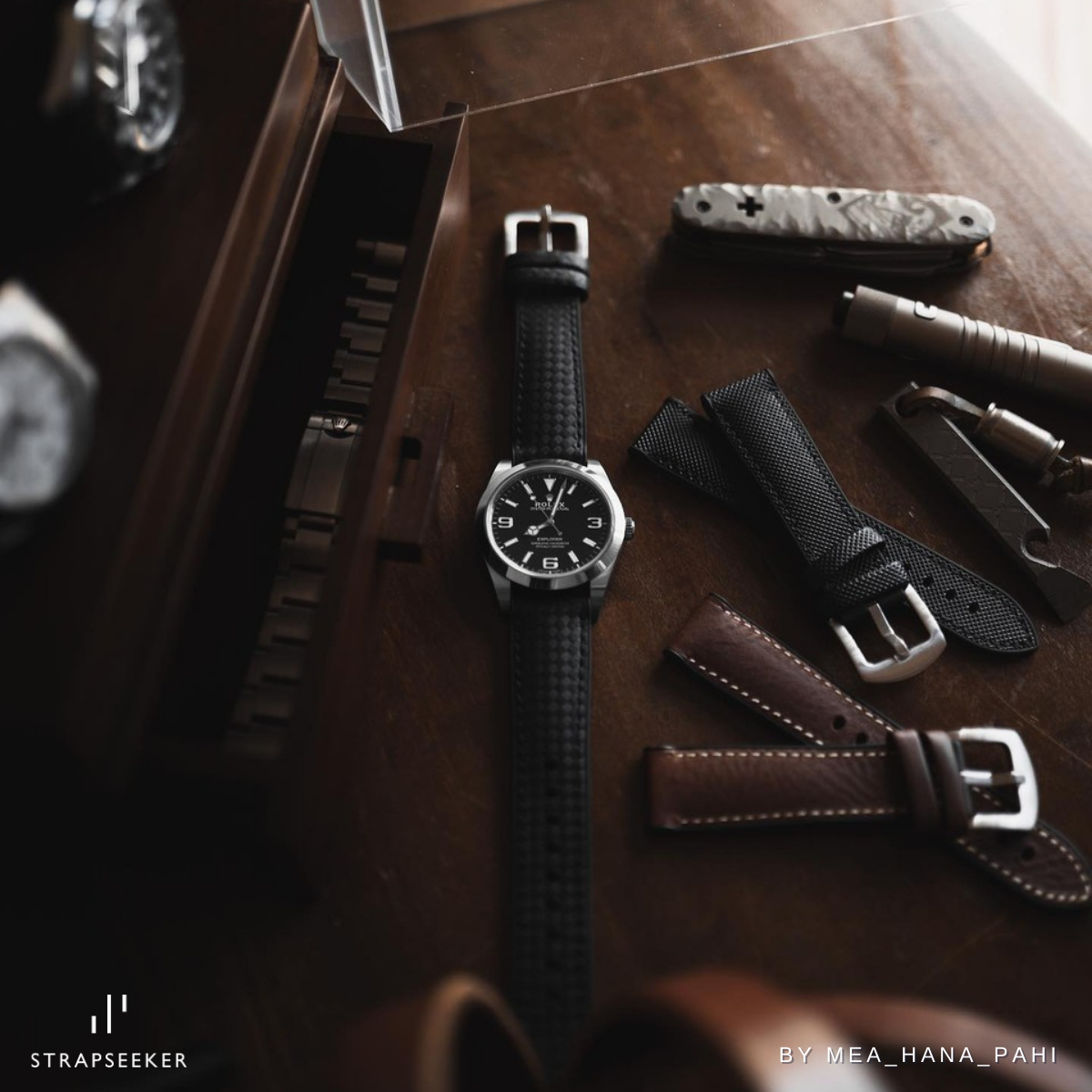 Ezra Leather Rubber Performance Hybrid Strap Black