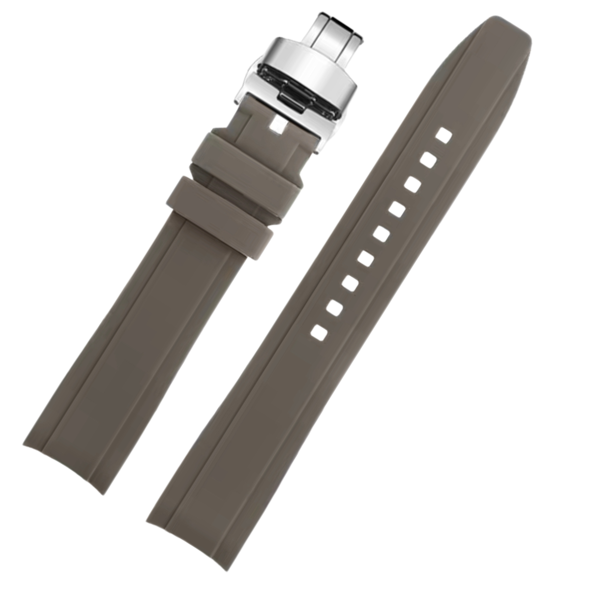 Dexter Silicone Curved Lug End Strap Grey (Silver Deployment Clasp) (Rolex Replacement)