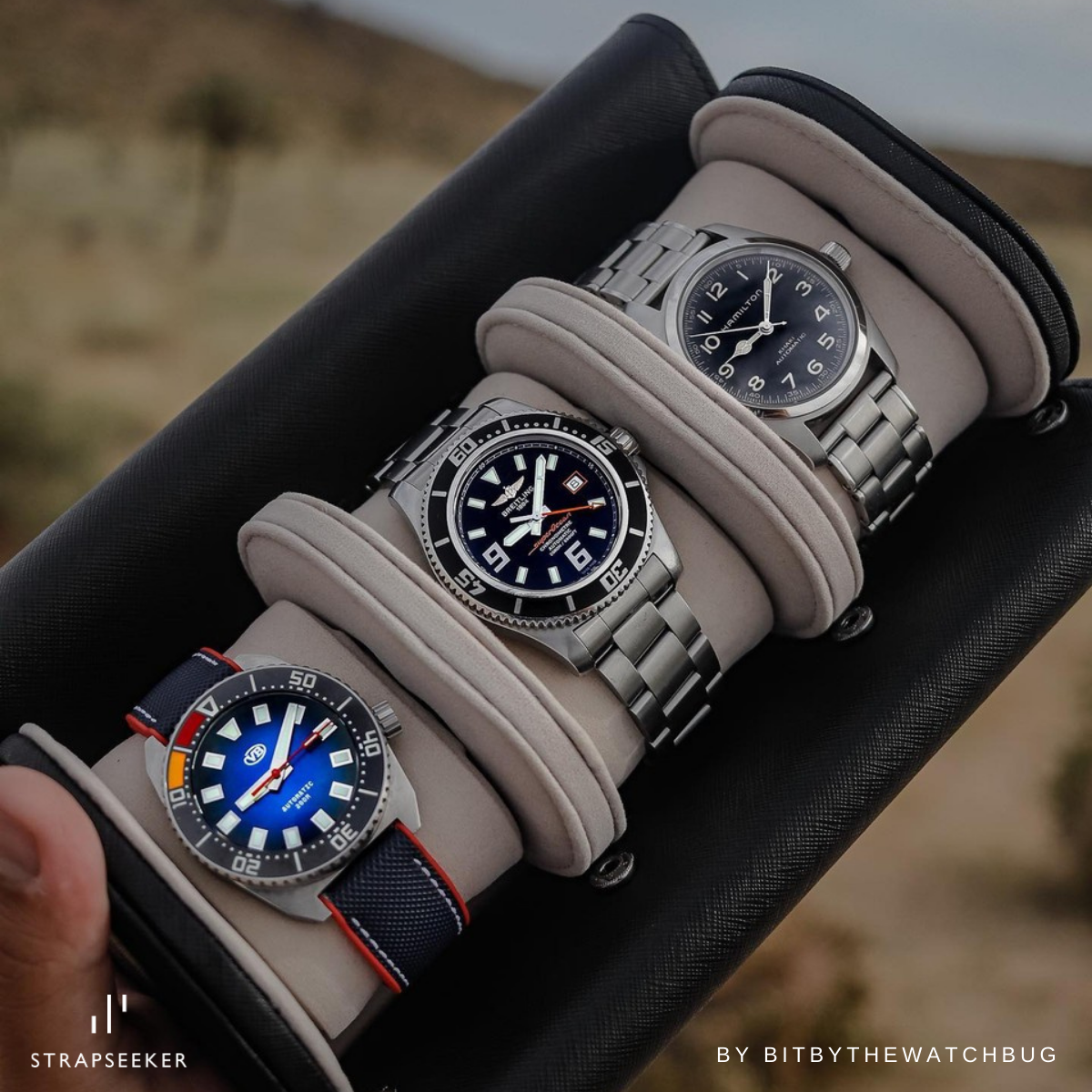 Theo Nylon & FKM Rubber Hybrid Performance Strap Blue Nylon White Stitch / Red FKM Rubber - Skywatches