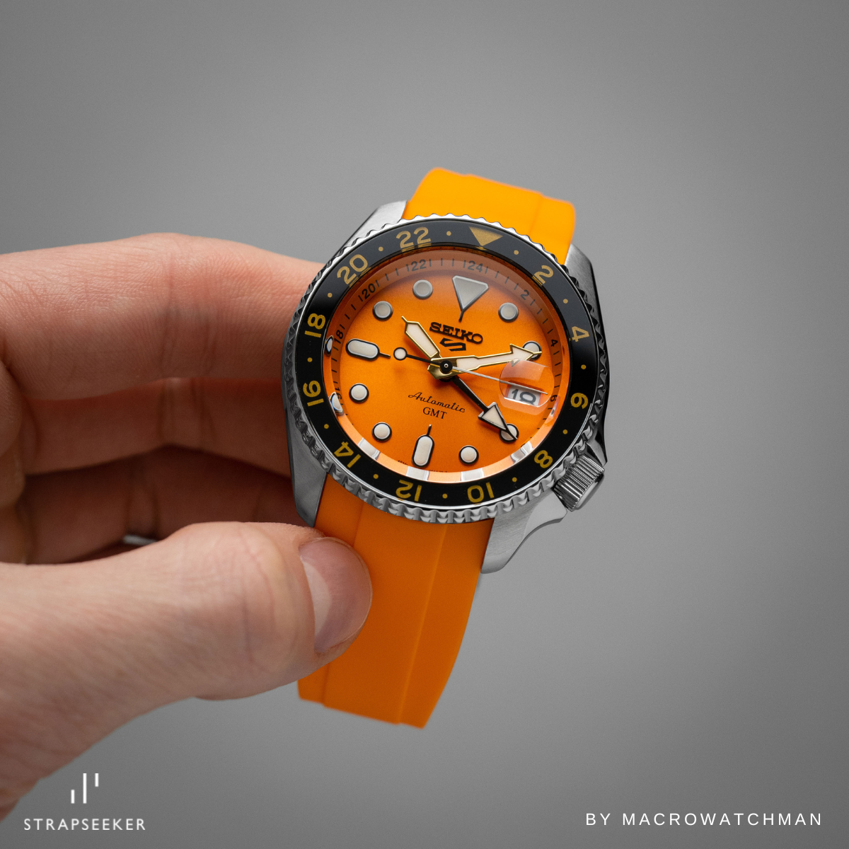 Dexter Silicone Curved Lug End Strap Orange (Silver Deployment Clasp) (Rolex Replacement)