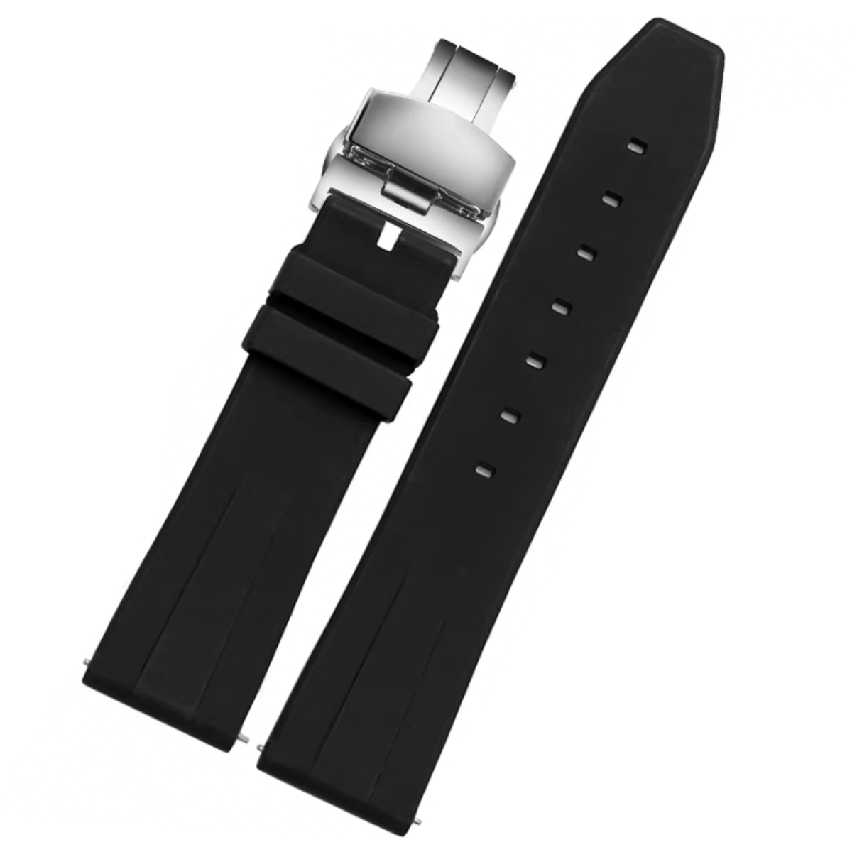 Zac FKM Rubber Quick-Release Strap Black (SIlver Butterfly Clasp) 