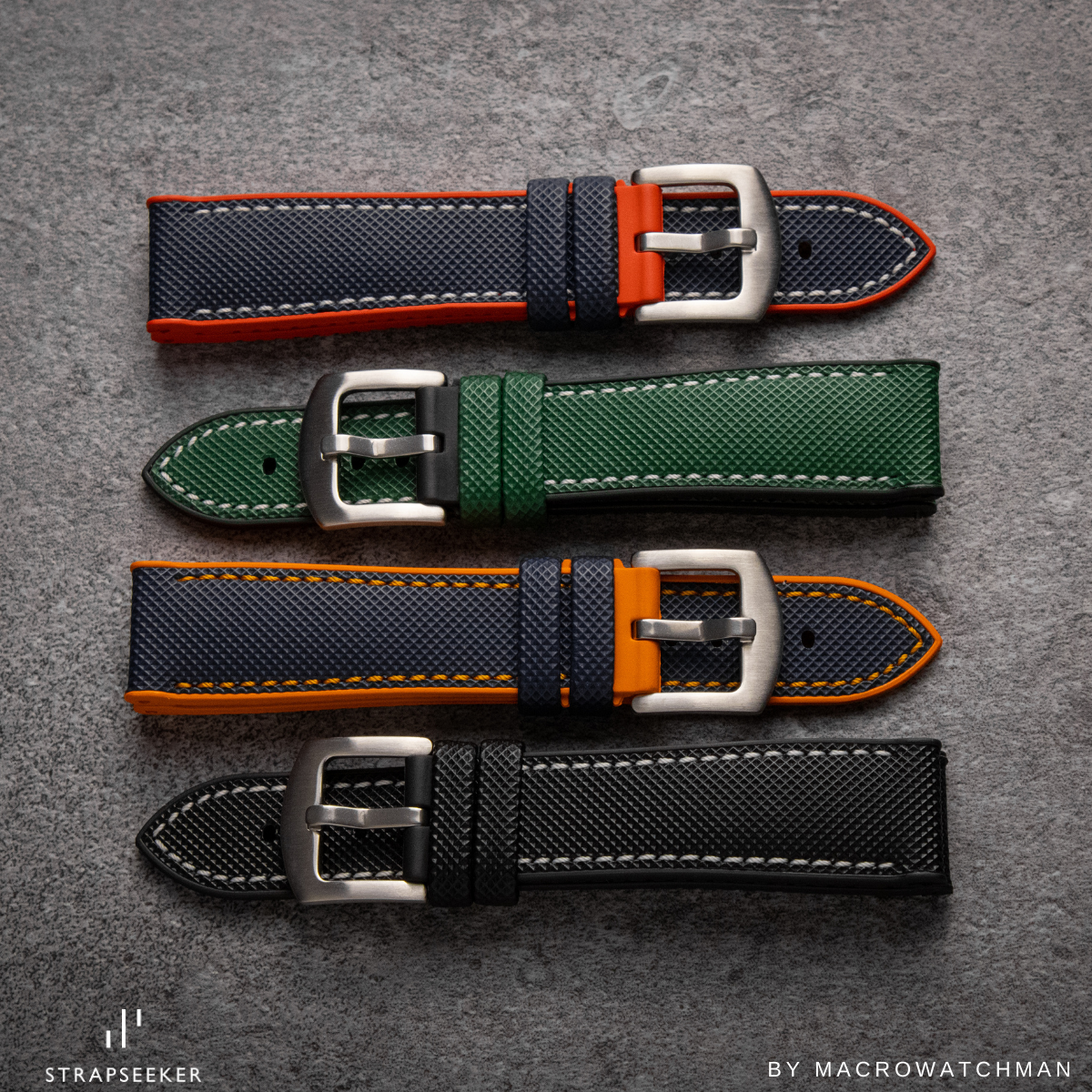 Theo Nylon & FKM Rubber Hybrid Performance Strap Black Nylon White Stitch / Black FKM Rubber