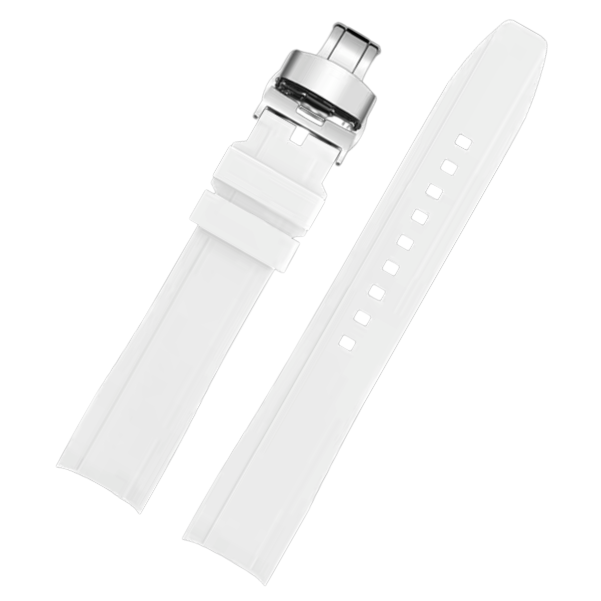 Dexter Silicone Curved Lug End Strap White (Silver Deployment Clasp) (Rolex Replacement)