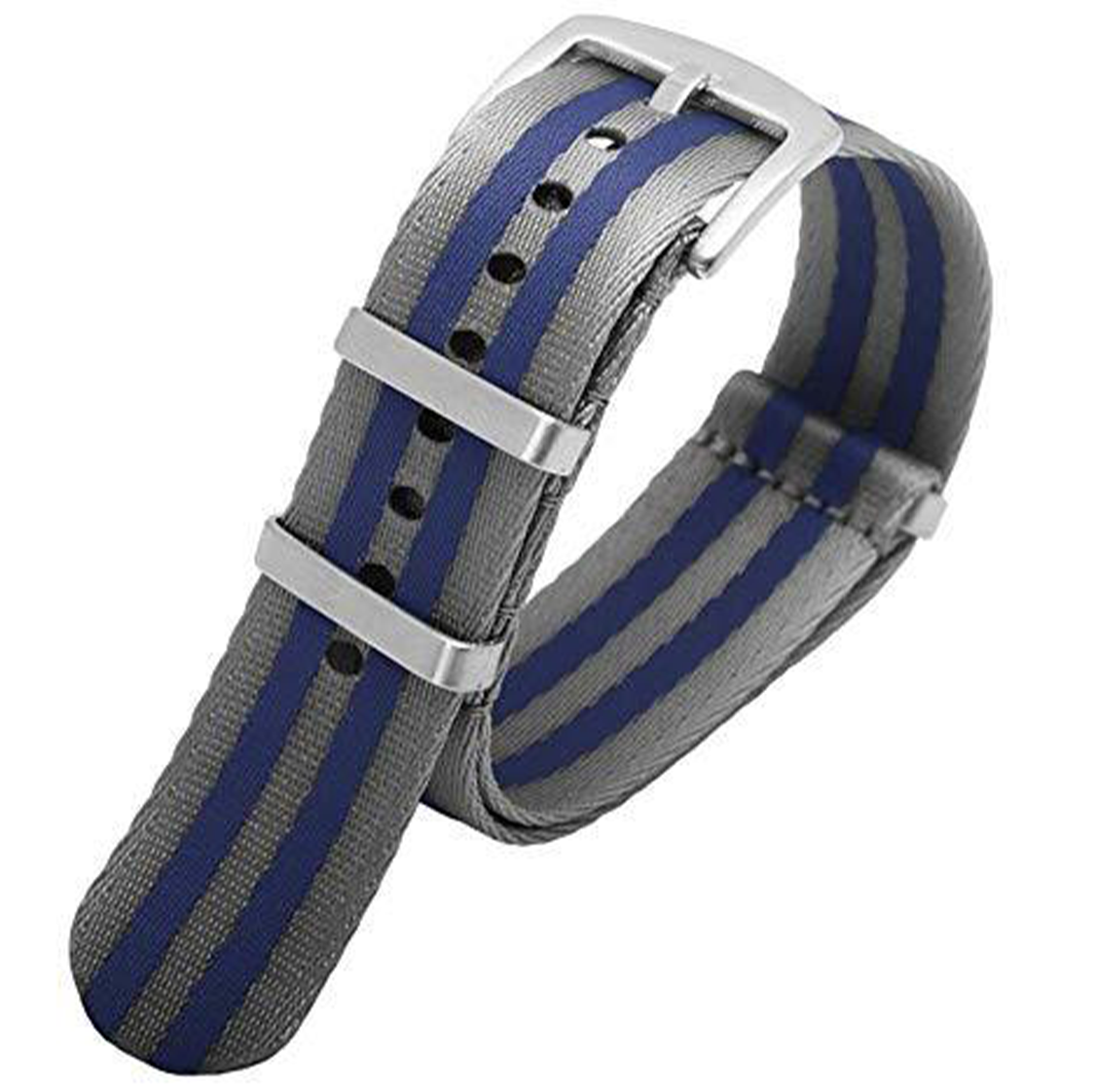Seatbelt Ballistic Nylon NATO Watch Strap Grey with Blue Stripe 