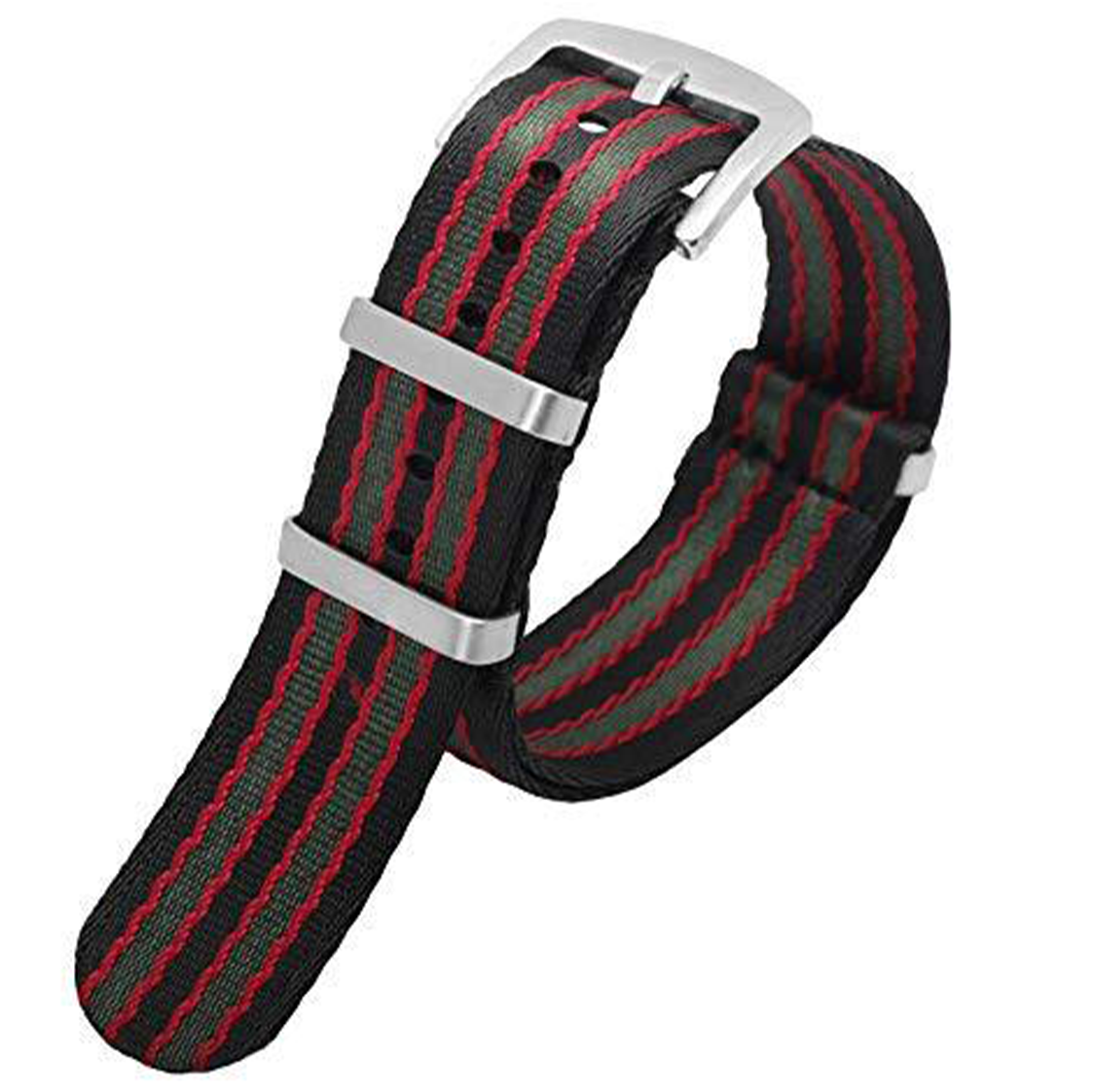 Seatbelt Ballistic Nylon NATO Watch Strap Black/ Red / Green 