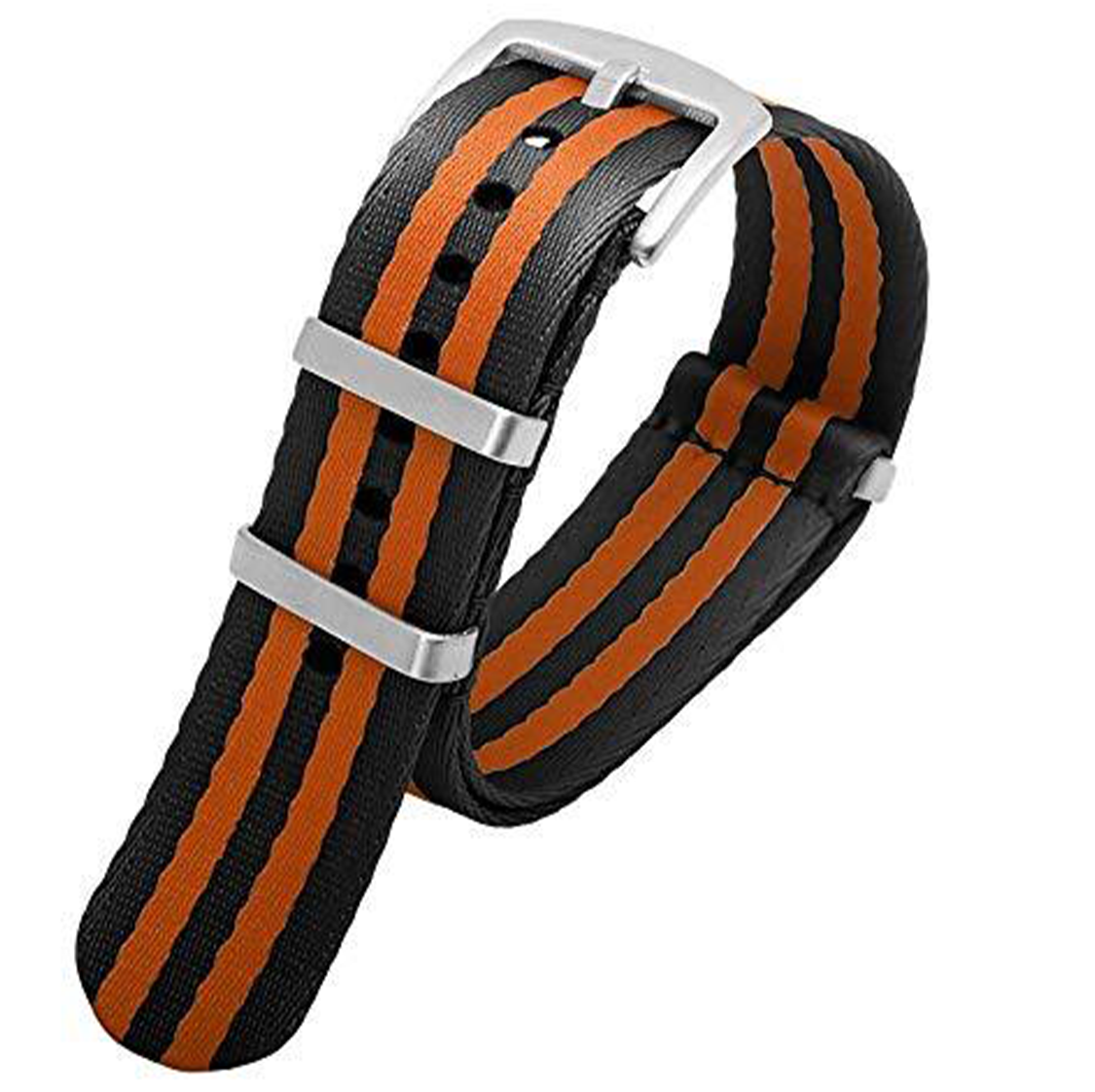 Seatbelt Ballistic Nylon NATO Watch Strap Black with Orange Stripe 