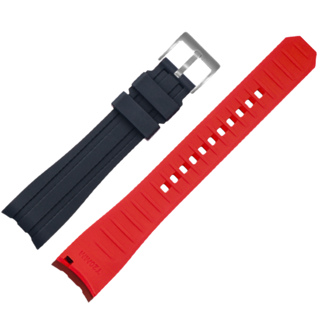 Ames Silicone Quick-Release Curved Lug End Strap Black Red 