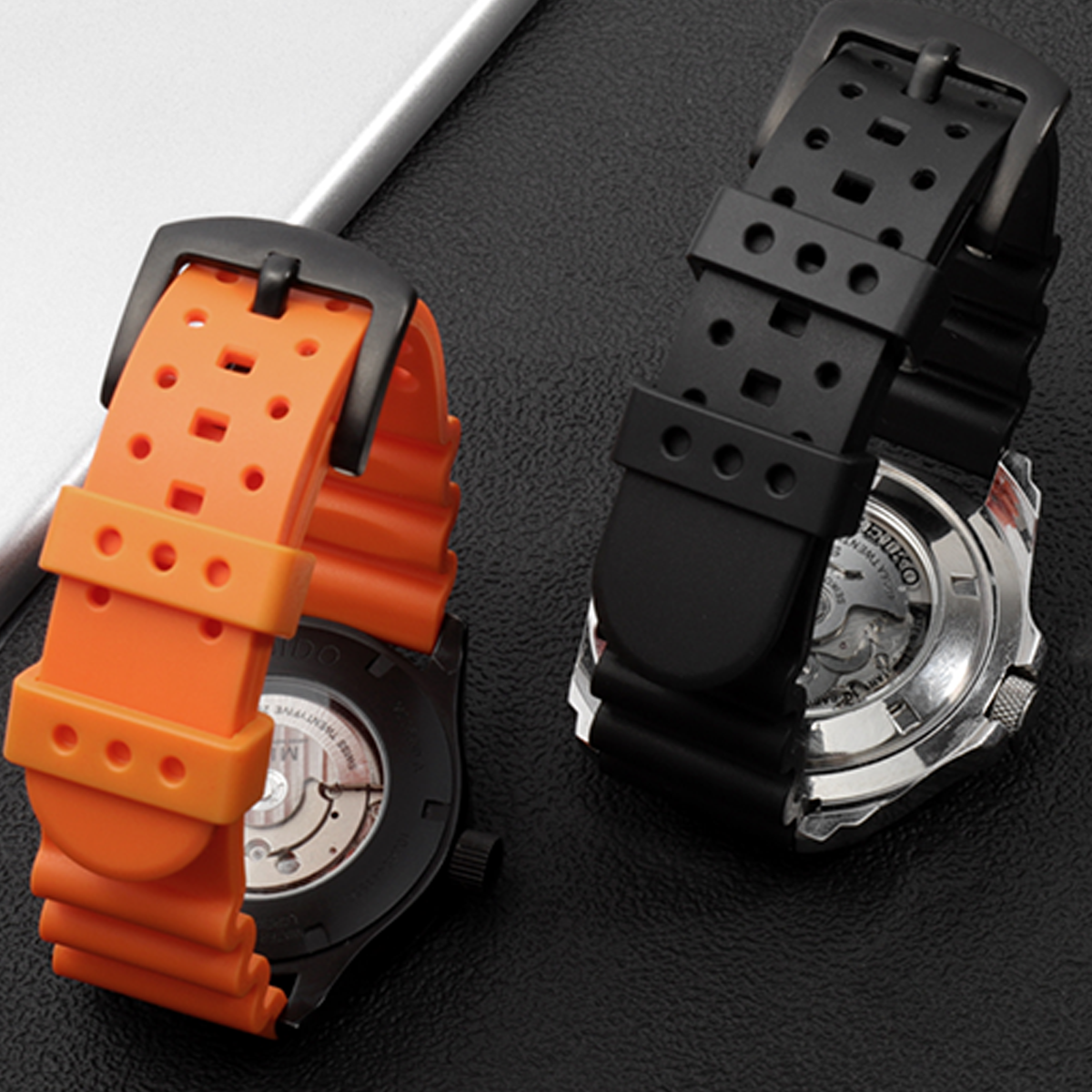 Laser Dice Quick-Release FKM Rubber Watch Strap Black 