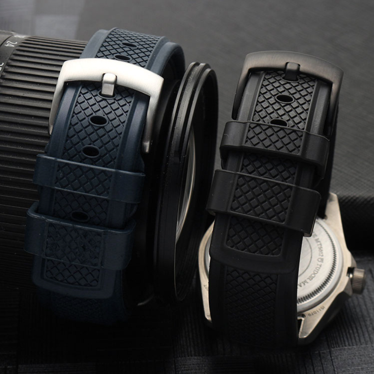 Eddison FKM Rubber Watch Strap Black 