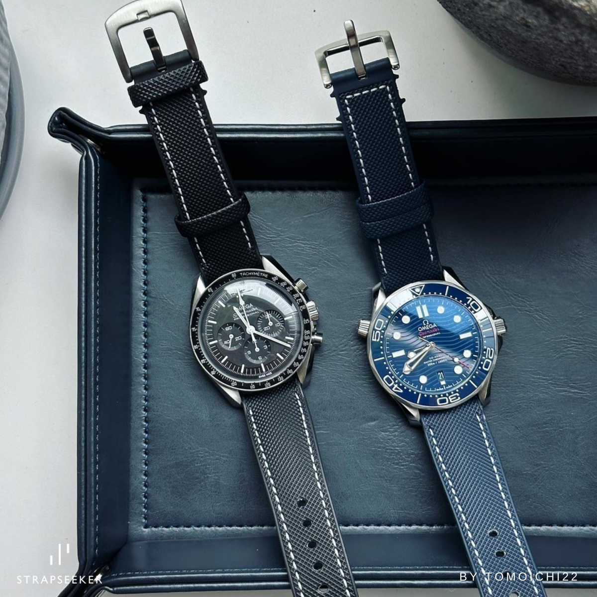 Theo Nylon & FKM Rubber Hybrid Performance Strap Blue Nylon White Stitch / Blue FKM Rubber