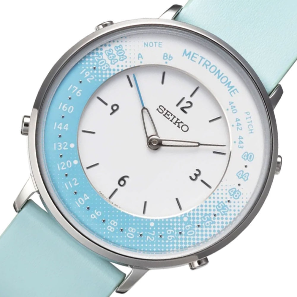 Seiko SMW004B Quartz Metronome Blue White Dial Leather Casual Unisex Watch - Skywatches