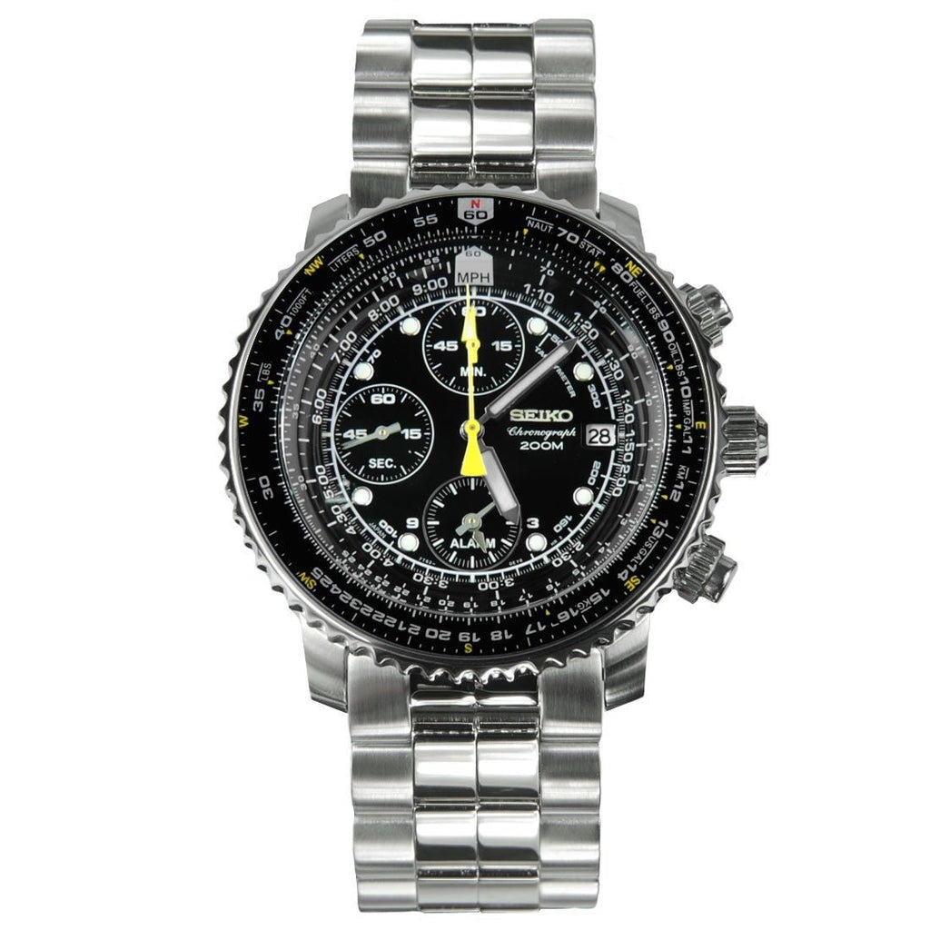 Seiko Flightmaster Chronograph SNA411P1 SNA411 SNA411P Pilot Black Dial Watch - Skywatches