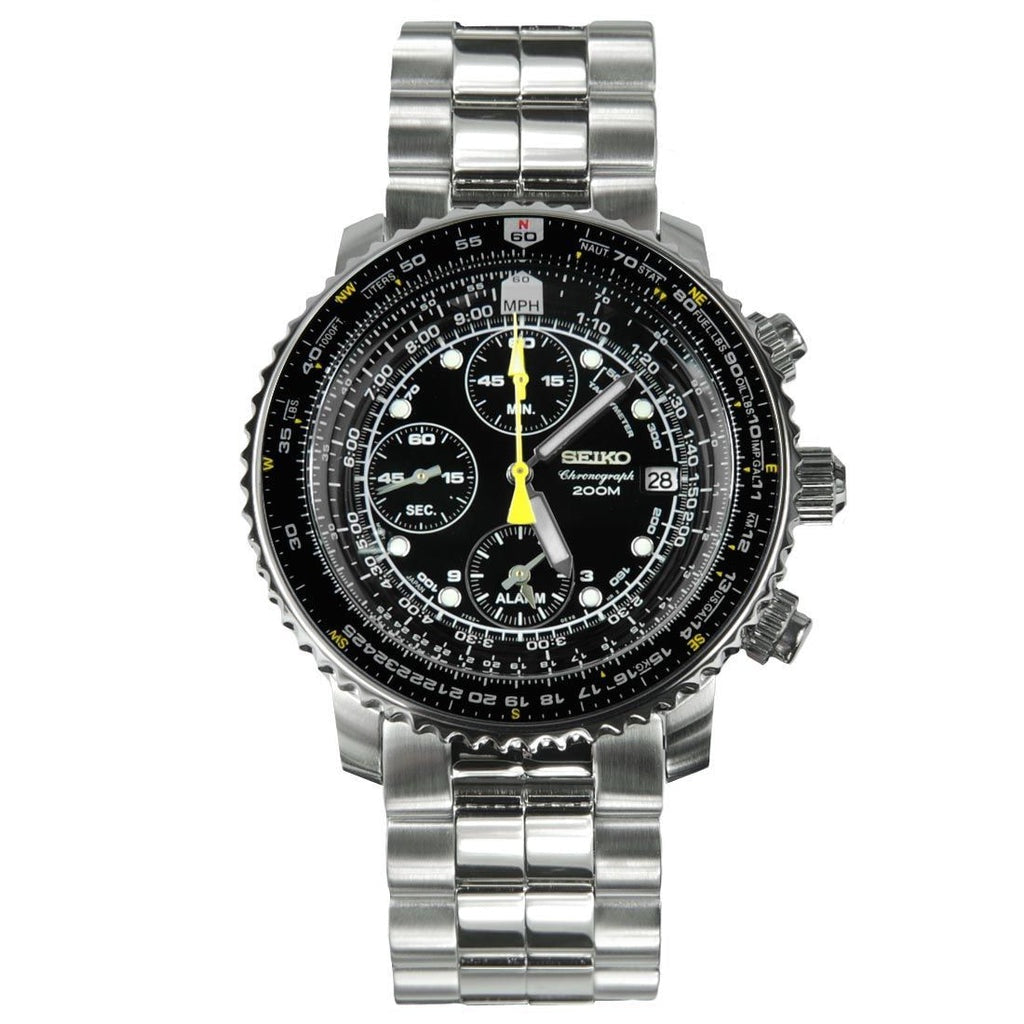 Seiko Flightmaster Chronograph SNA411P1 SNA411 SNA411P Pilot Black Dial Watch