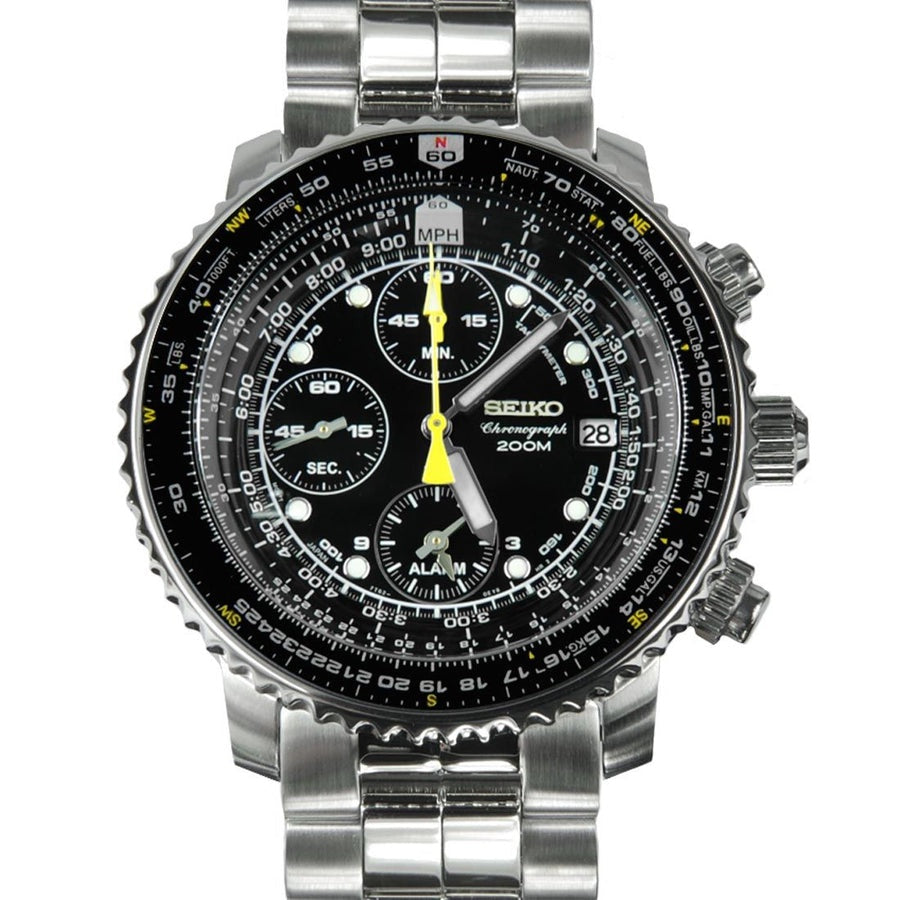 Seiko Flightmaster Chronograph SNA411P1 SNA411 SNA411P Pilot Black Dial Watch - Skywatches