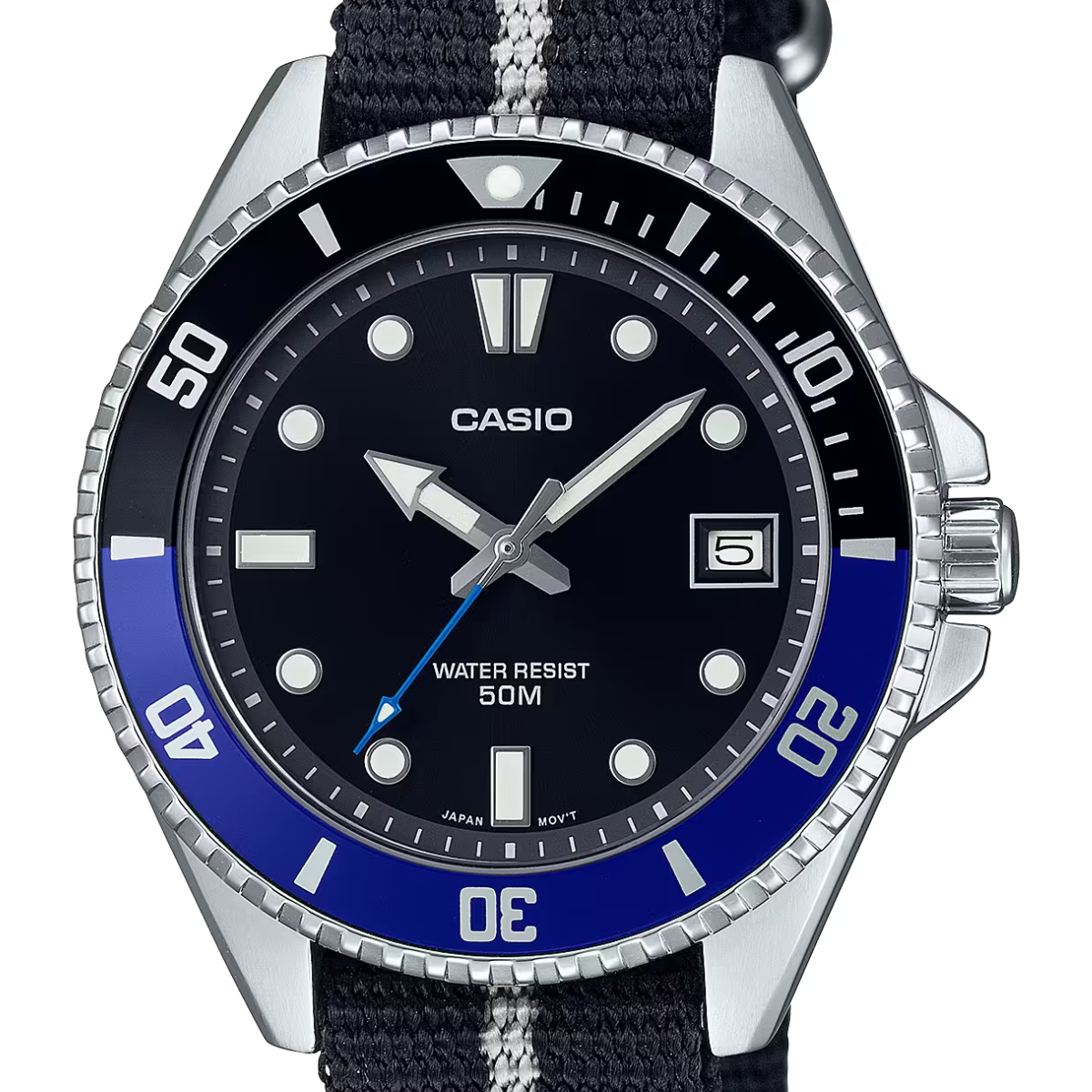 Casio Quartz Standard MDV-10C-1A2 MDV-10C-1A2V Cloth Black Dial Watch - Skywatches