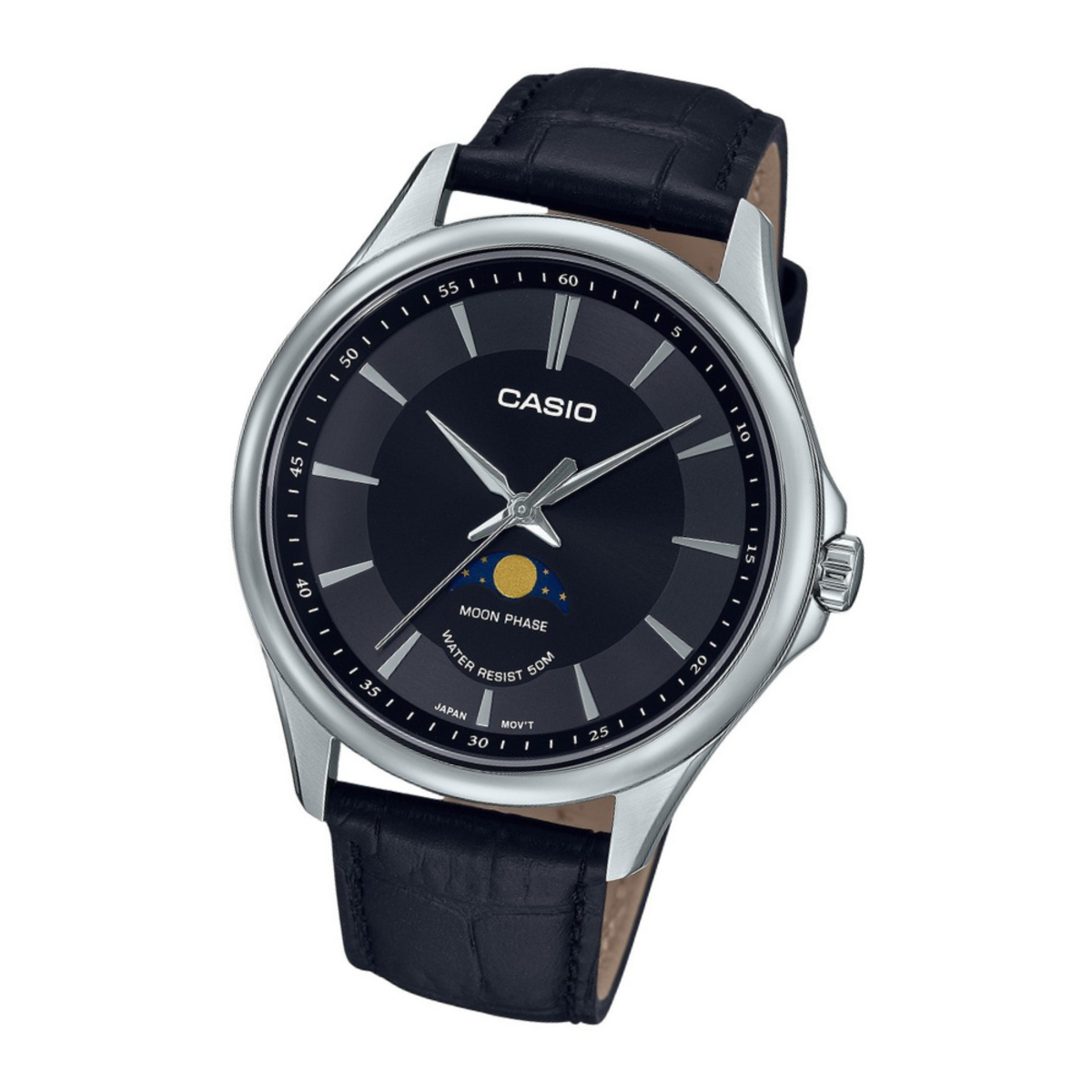 Casio Standard Analog Moon Phase Leather Strap MTP-M100L-1A Men's Watch