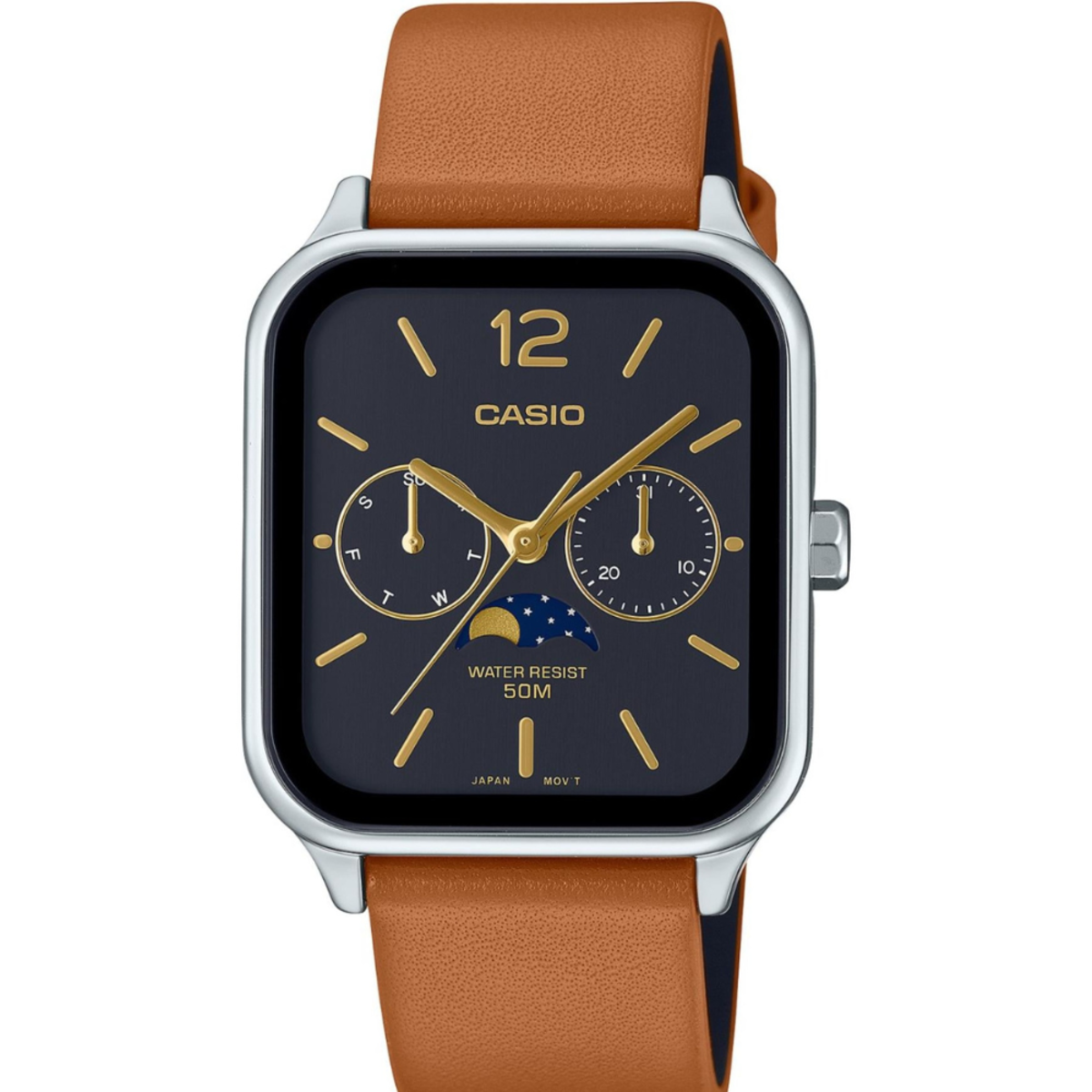 Casio Standard Moon Phase Rectangle | MTP-M305L-1A Black Dial