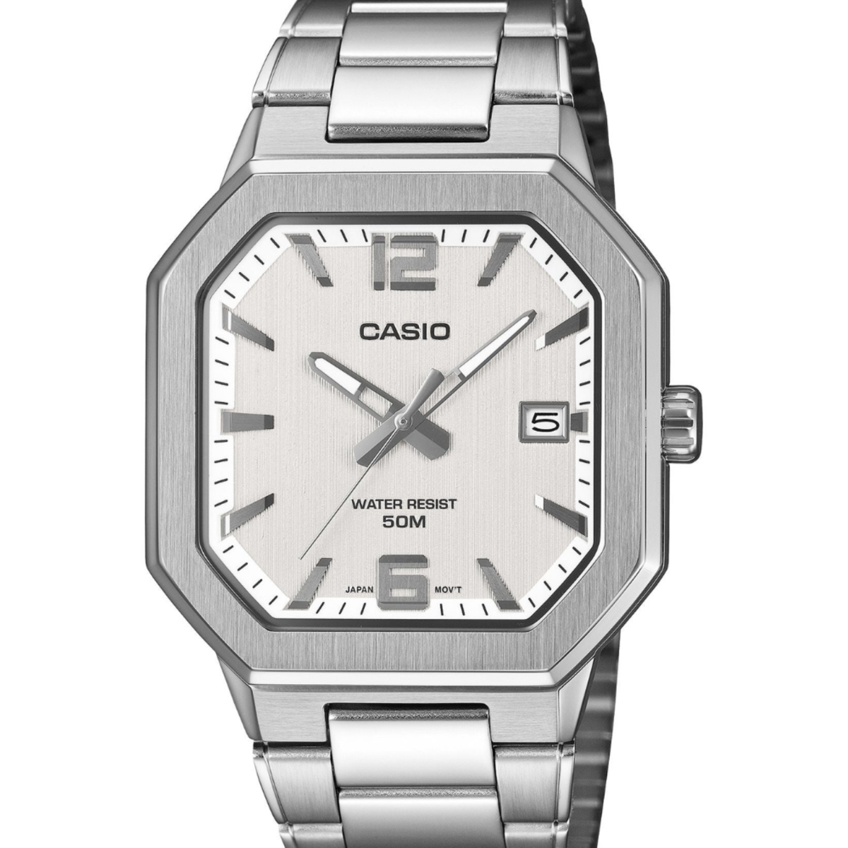 Casio Men's MTP-B195D-7A | Sharp Hexagon Stainless Steel