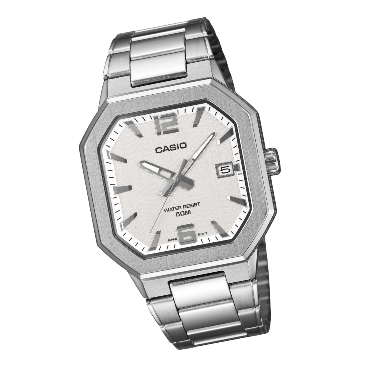 Casio Men's MTP-B195D-7A | Sharp Hexagon Stainless Steel