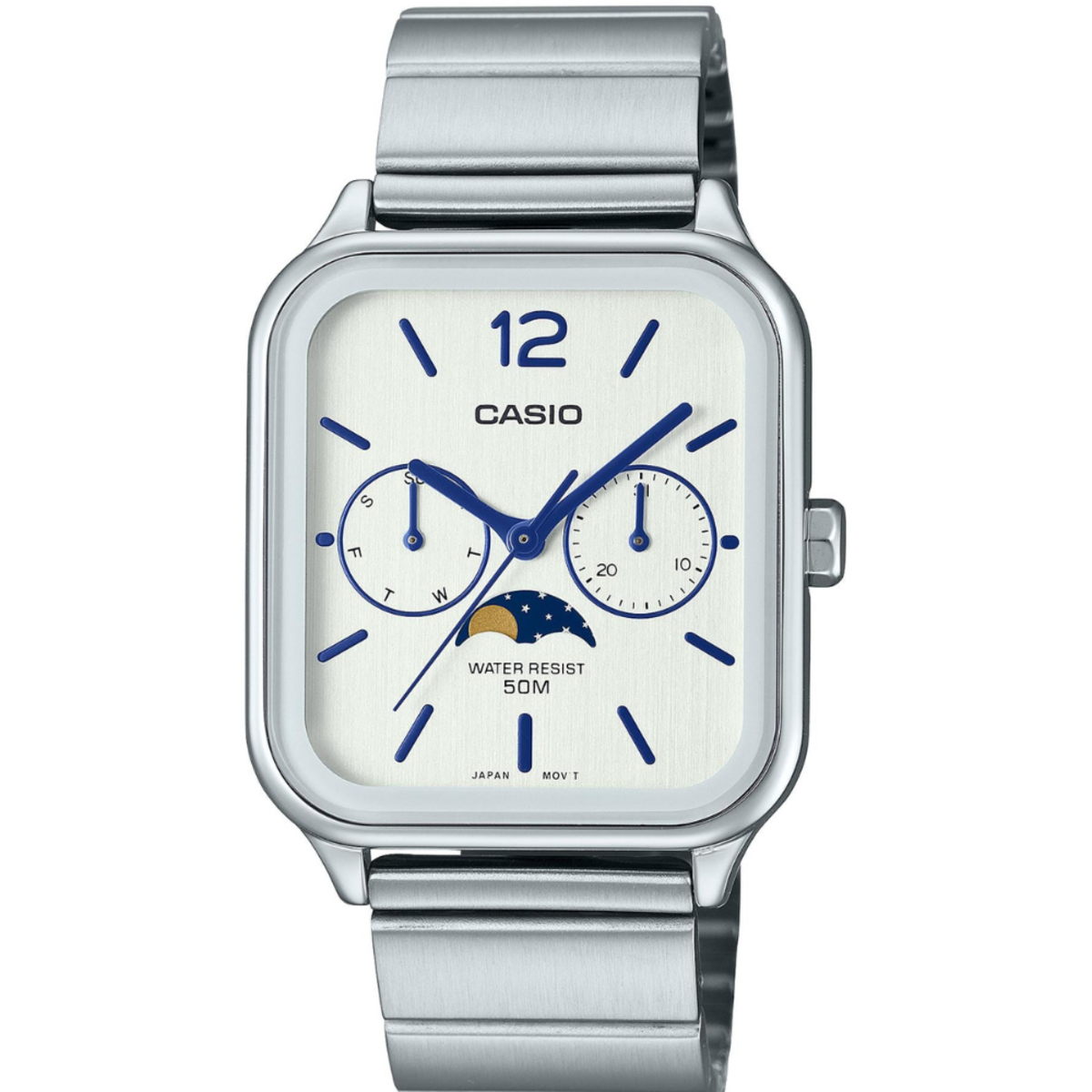 Casio Standard Moon Phase Rectangle | MTP-M305D-7A White Dial