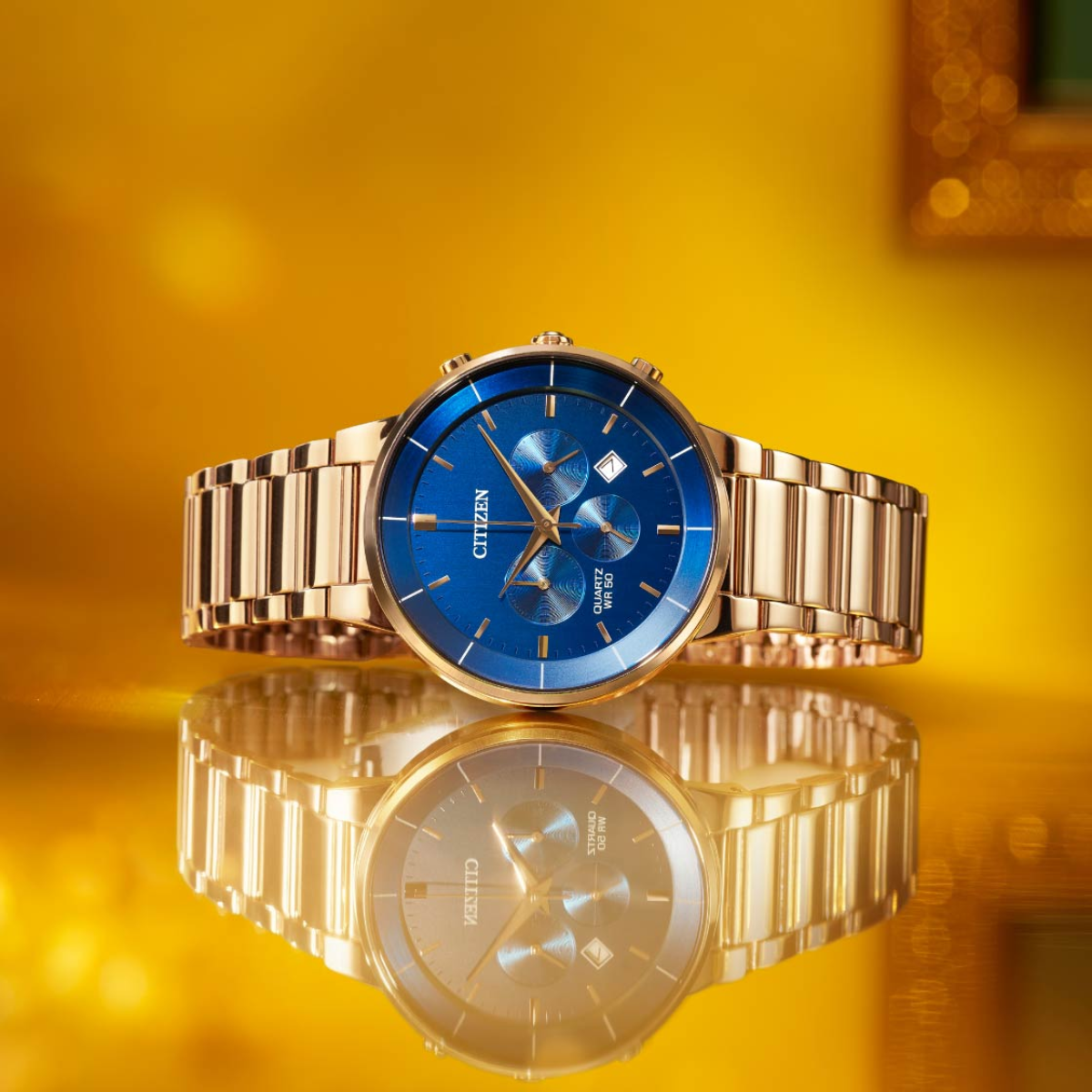 Citizen Classic Quartz Blue Dial Rose Gold Steel AN8223-54L