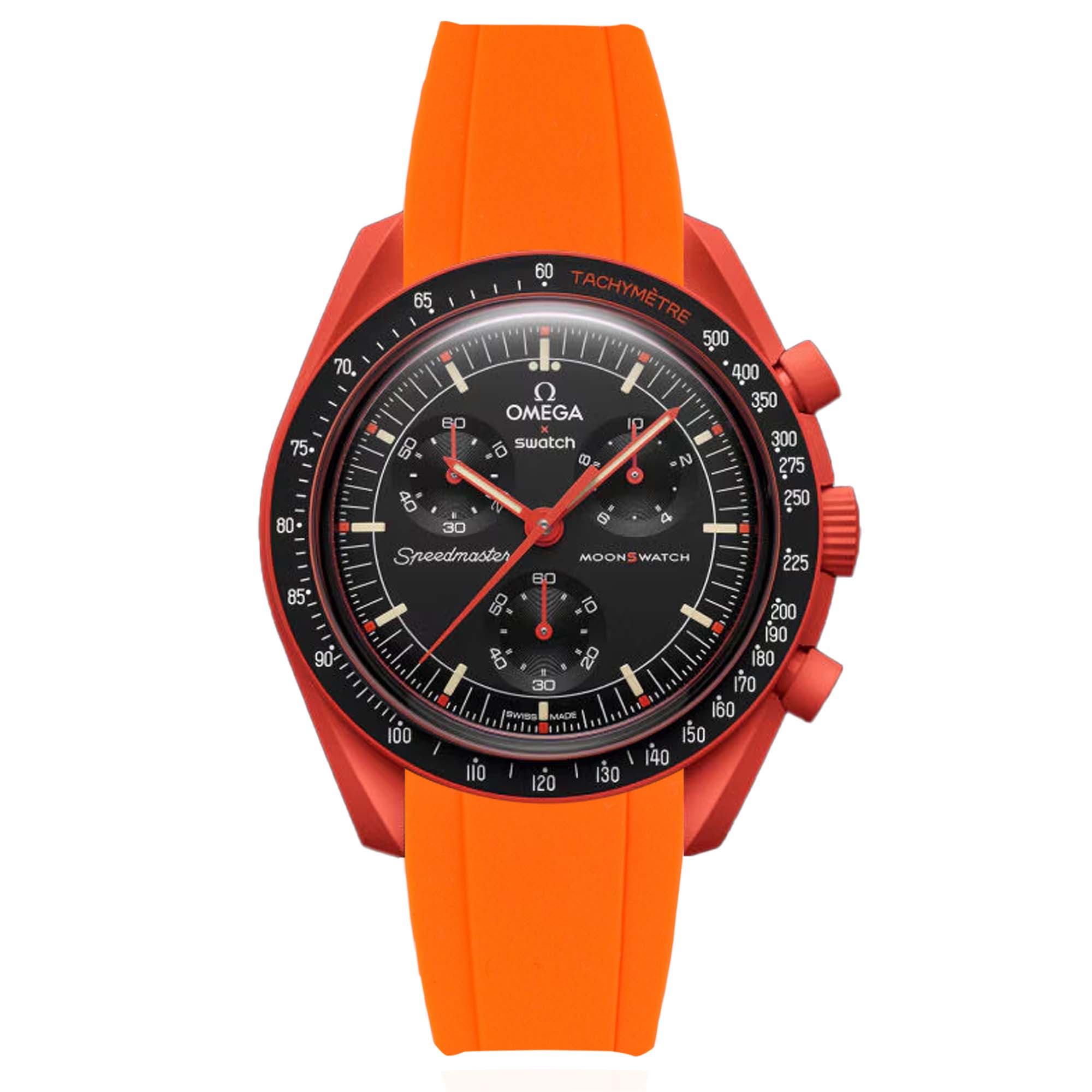 Orange Curved End Rubber Watch Band | Omega x Swatch | Mission on Earth ...