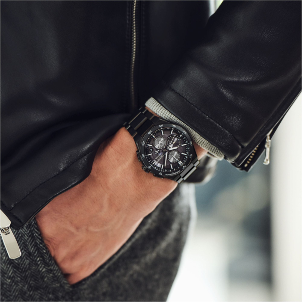 Seiko Astron GPS Solar Dual-Time Chronograph Titanium Watch SSH155J1