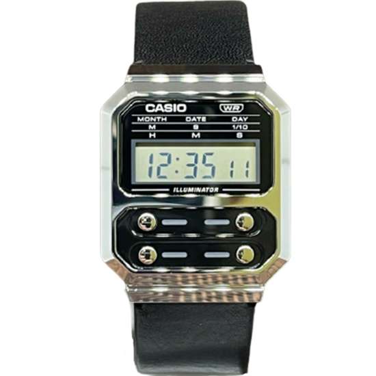 Casio Vintage A100WEL-1A A100WEL-1 A100WEL Digital Leather Watch
