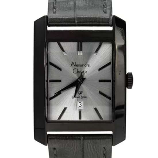 Alexandre Christie Primo Steel AC 1022MDLIPGR Grey Leather Rectangular Watch