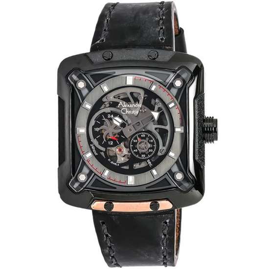 Alexandre Christie 3030MALIPBASL Square Skeleton Leather Limited Edition Watch