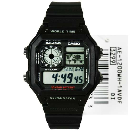 Casio World Time Alarm Digital Watch AE-1200WH-1AV AE1200WH AE-1200WH-1AVDF